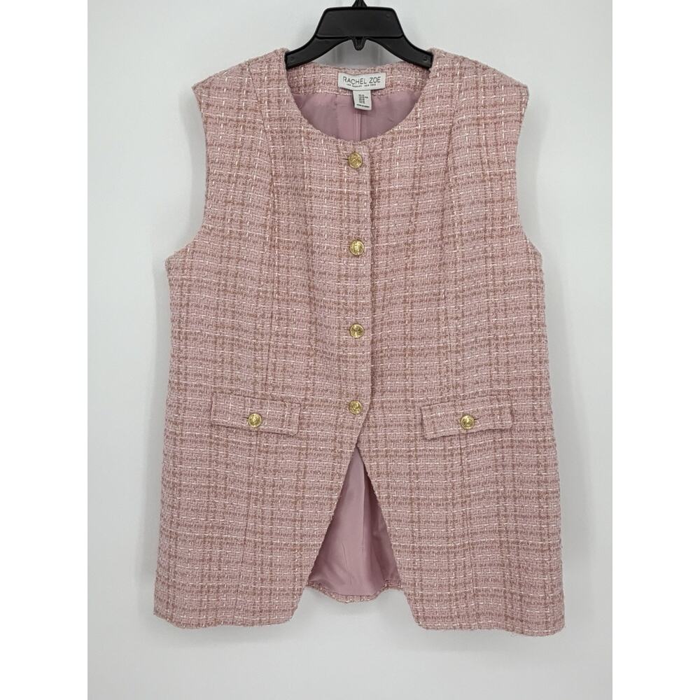 NWT Rachel Zoe XL Pink Tweed Vest Gold Button Sleeveless Blazer Jacket - Picture 2 of 9